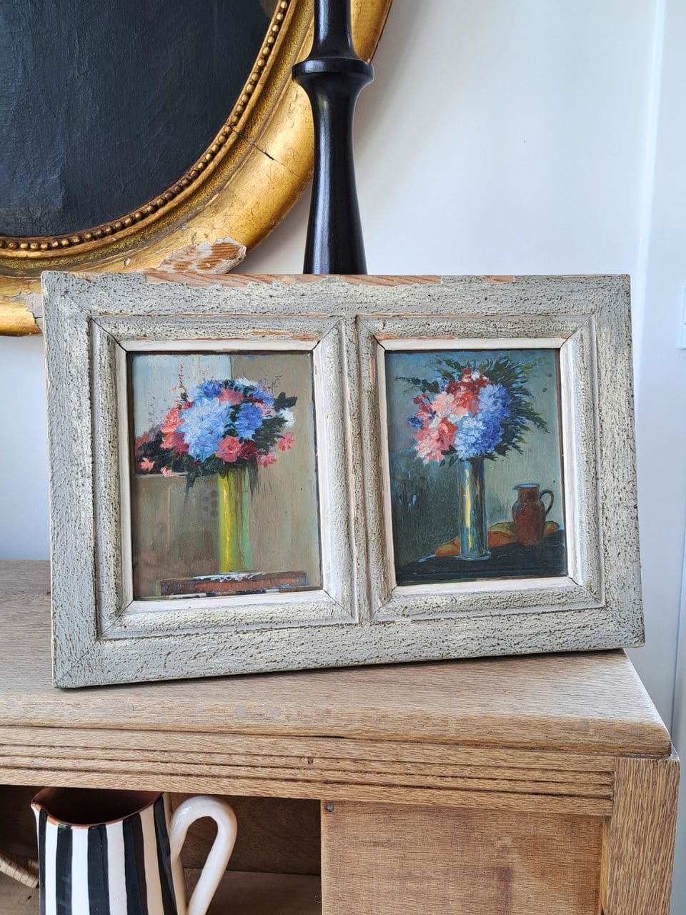 paire d'huiles florales anciennes format dyptique